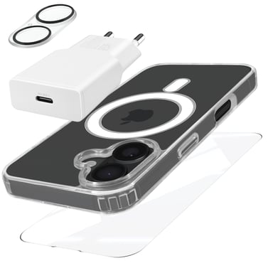 Coque MagSafe pour iPhone 16 avec Verre Trempé Écran et Caméra Blanc