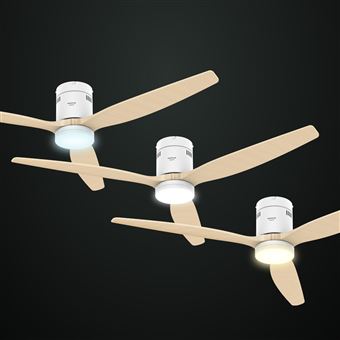 Ventilateur de plafond Taurus Polar 3B LED 24 W 132 cm 30 W 6 vitesses avec télécommande Bois naturel