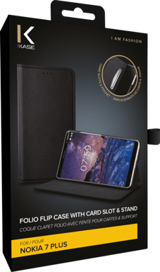 Coque clapet folio avec fente pour cartes & support pour Nokia 7 Plus, Noir