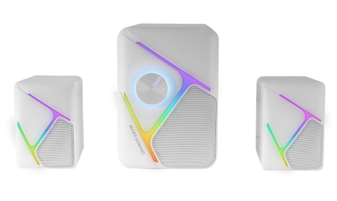 Mars Gaming MS-H21, Altavoces Gaming RGB 2.1 y Subwoofer 35W, Sistema Drivers Invertidos 3D Surround, Altavoces Compactos con Iluminación Dinámica RGB, Alimentación USB y Conector Jack 3.5mm, Blanco