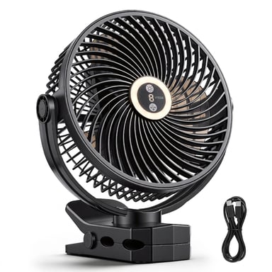 Roline Ventilateur à Pince Rechargeable USB Noir avec Lumière LED