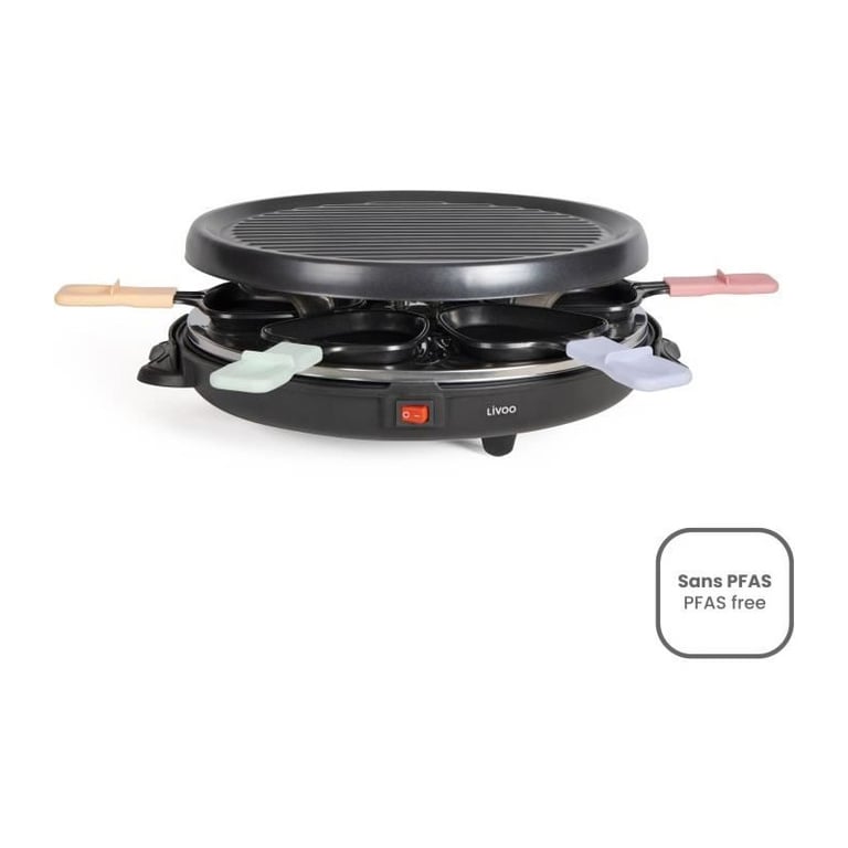 Appareil à raclette LIVOO DOC207P 800W 6 personnes plaque grill amovible 29x29 cm noir - Neuf