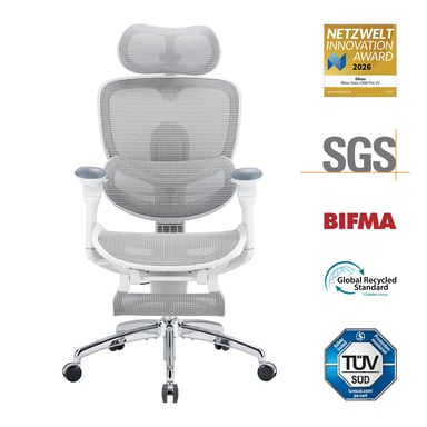 Doro C300 Pro V2 Sedia ergonomica – Supporto lombare auto-adattivo 2.0, Schienale SynchroFlex, Poggiatesta 3D ampio, Braccioli 8D, Inclinazione 135°, Profondità seduta regolabile, Poggiapiedi, 150 kg max,Bianco