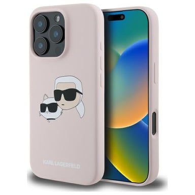 Étui Karl Lagerfeld pour iPhone 16 Pro 6.3'' rose étui rigide Silicone Double Heads Print MagSafe