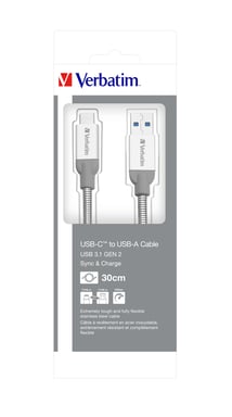 Verbatim Cable de carga y sincronización de acero inoxidable USB-C a USB-A USB 3.1 GEN 2 30 cm