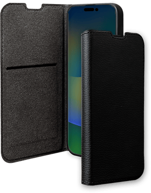 Etui Folio Wallet iPhone 15 Pro Support vidéo Noir - 65% Plastique recyclé Certifié GRS Bigben