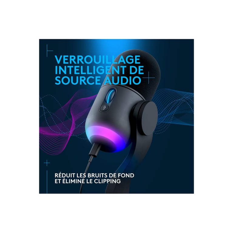 Microphone Logitech G Yeticaster GX micro gaming dynamique supercardioide avec bras articule, eclairage RVB et LIGHTSYNC, micro - Neuf