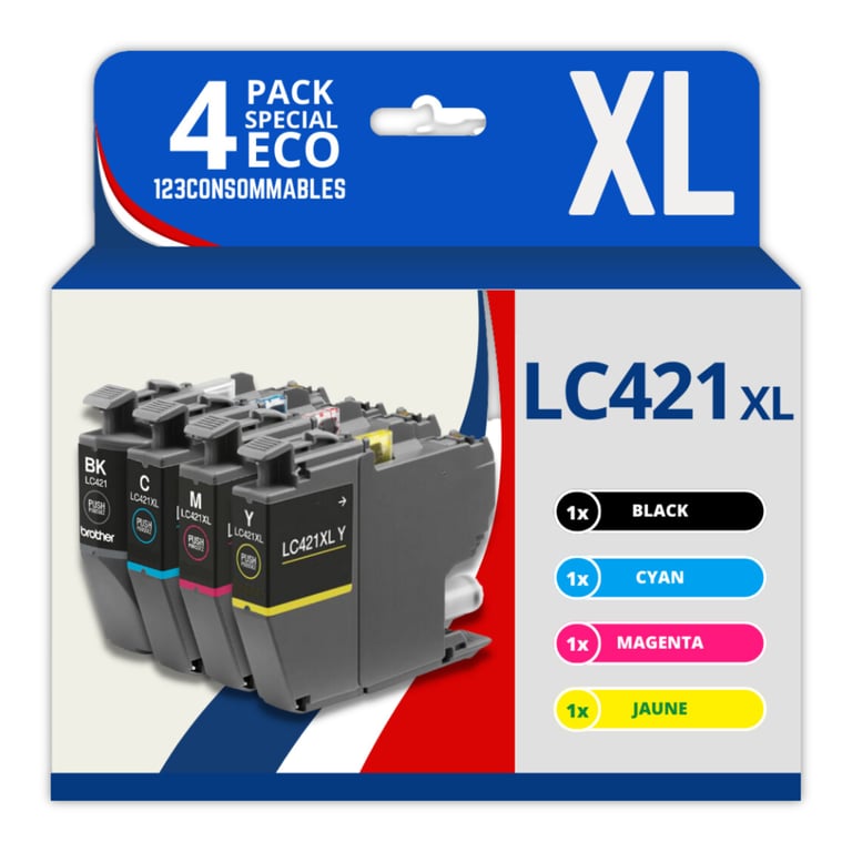 123CONSOMMABLES LC421XL Cartouches d'encre Compatible pour Brother LC421 LC 421XL pour imprimante Brother MFC J1010DW DCP J1140DW DCP J1050DW Pack de 4 Neuf