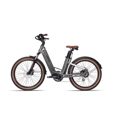 Bicicleta eléctrica de fibra de carbono MIHOGO AIR MAX con doble batería, app inteligente y frenos hidráulicos - plateada