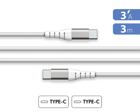 Cavo USB C/USB C rinforzato 3 m - 3 A