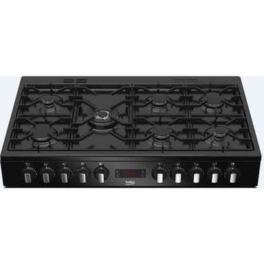 Cuisinière pose libre Beko PF335325DB 6 brûleurs gaz + wok double couronne, 3 fours électriques dont gril, affichage digital, noir