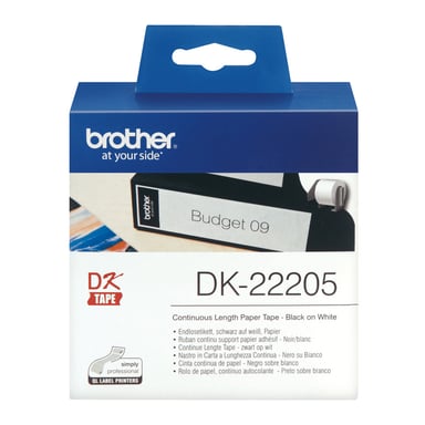 Rouleau d'étiquettes continu Brother DK-22205 62 mm x 30,48 m Papier thermique Noir sur blanc