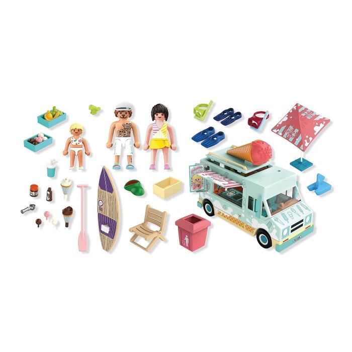 Playmobil 71904 Camion vendeur de glaces & 3 personnages, My Life Vacances a la plage, Design rétro années 50, 101 pieces, des 4 ans - Neuf
