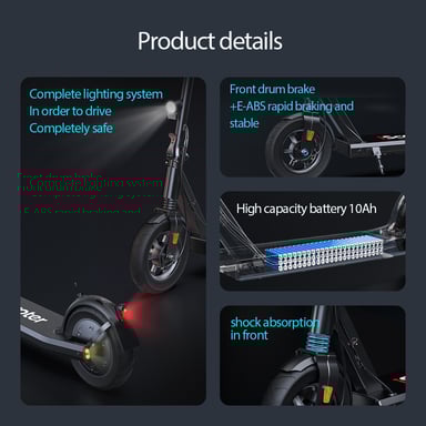iScooter i9S Scooter électrique 10 pouces 500W Moteur EScooter 36V 10Ah Fissuré Vitesse maximale 35km/h Écran LCD Contrôle APP Scooter électrique