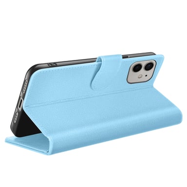 Zanaé Funda tipo cartera para iPhone 12 y 12 Pro con soporte y lengüeta magnética Azul Claro