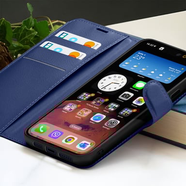 Custodia a Portafoglio per iPhone 15 Pro Funzione Supporto e Linguetta Magnetica