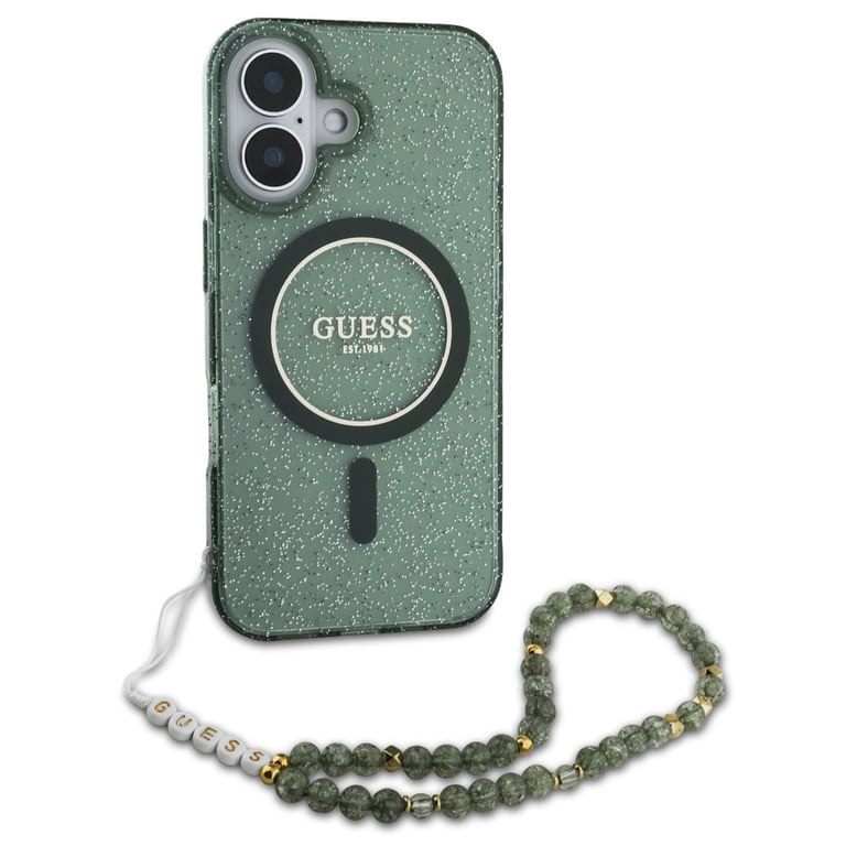Coque Guess IML Glitter avec bracelet en perles MagSafe pour iPhone 16 Pro Max - vue 2