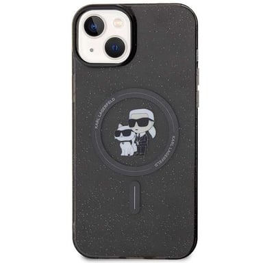 Étui Karl Lagerfeld pour iPhone 15 6.1'' noir étui rigide Karl&Choupette Glitter MagSafe