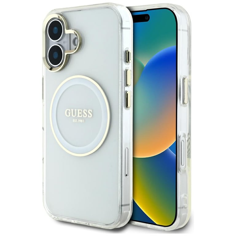 Guess Étui IML Metal Colored Circle Classic Logo MagSafe pour iPhone 16