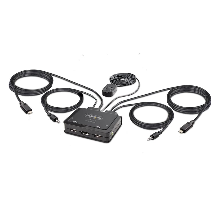 StarTech.com Switch KVM à Câble Hybride USB C DisplayPort 2 Ports 4K60Hz Commutateur écran clavier audio compact 2 x KVM / audio 1 utilisateur local de bureau - vue 3