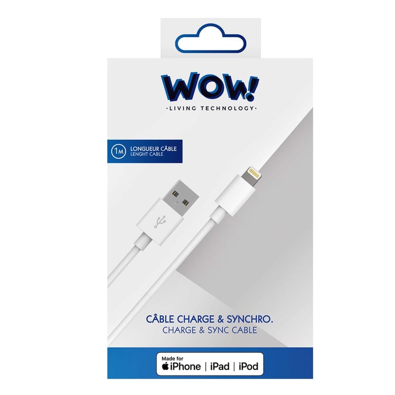 Câble USB A / Lightning 2. 1m FastCharge WOW Neuf - vue 5