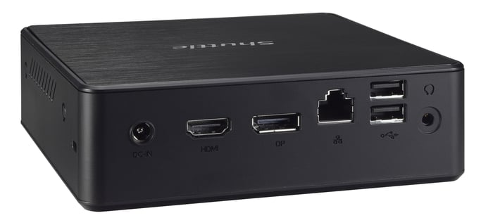 Shuttle Nano PC NC10U7 , Intel i7-8565U, 1x HDMI, 1x DP, 1x 2,5'', 1x M.2, 1x LAN, 1x COM, WiFi, funzionamento 24/7, attacchi VESA
