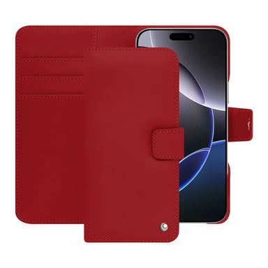 Étui portefeuille cuir Apple iPhone 16 Pro Max -  - Rouge - Cuir lisse