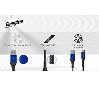 CAVO ENERGIZER USB-C INTRECCIATO E METALLICO 2M BLU