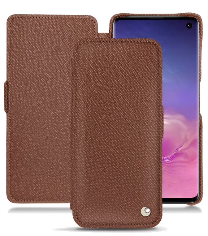 Housse cuir Samsung Galaxy S10 - Rabat horizontalMarron