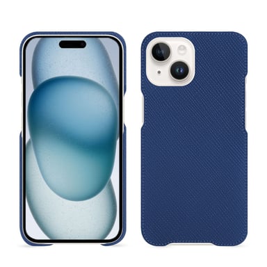 Coque cuir Apple iPhone 15 -  - Bleu - Cuir saffiano