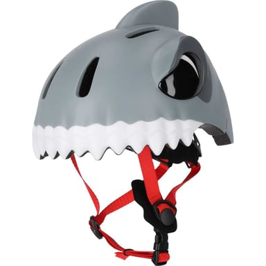 Casque vélo enfant CRAZY SAFETY Requin Taille S (49-55 cm) Coque rigide Ventilation LED Gris/blanc/rouge