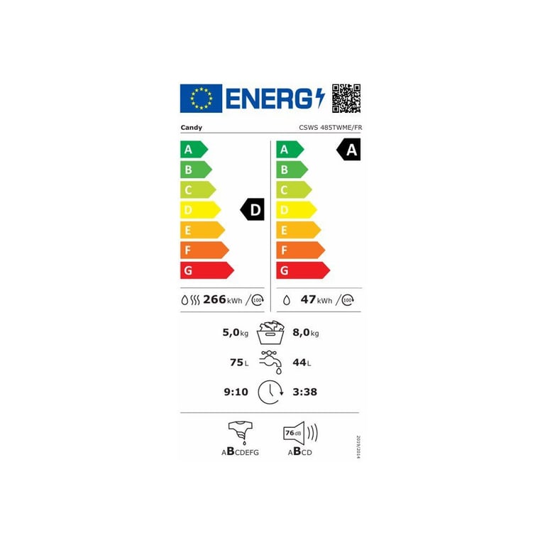 Lave-Linge Séchant Candy CSWS 485TWME/FR – 8/5 kg, 1400 tr/min, 15 Programmes - vue 3