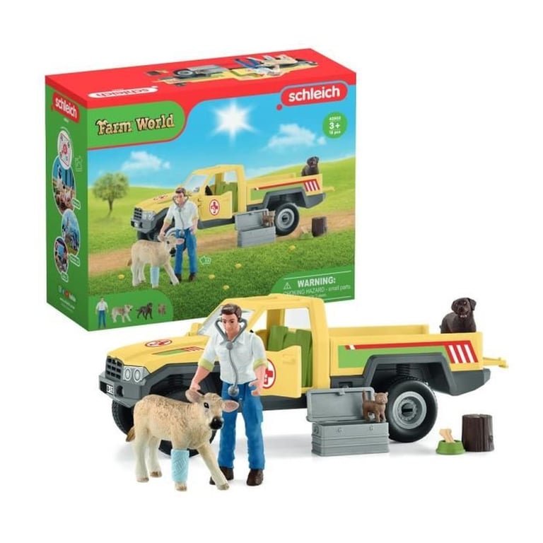 Coffret Visite du Vétérinaire à la ferme 12 Pièces Avec Animaux de la Ferme Véhicule et Vétérinaire SCHLEICH 42503 FARM WORLD - vue 1