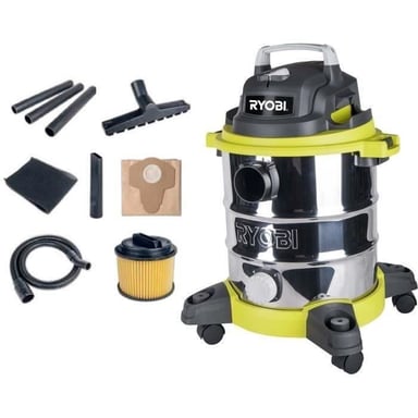 Ryobi RVC-1220I-G Aspiradora en húmedo/seco con cable de 20L - 1250 W - cuba de acero inoxidable - 17Kpa - vaciado de cuba