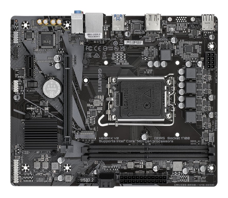 GIGABYTE H610M K V2 Carte mère Processeurs Intel Core 14? génération jusqu'à 5600 MHz DDR5 1xPCIe 3.0 .2 LAN 1GbE USB 3.2 Gen 1 Neuf - vue 2