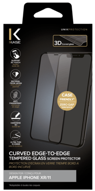 Protection d'écran en verre trempé Bord à  Bord Incurvé pour Apple iPhone XR/11, Black