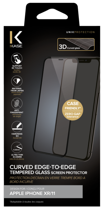 Protection d'écran en verre trempé Bord à Bord Incurvé pour Apple iPhone XR/11,  Black - The Kase