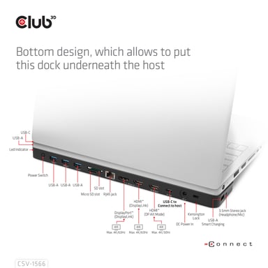 CLUB3D CSV-1566 base para portátil y replicador de puertos Acoplamiento USB 3.2 Gen 1 (3.1 Gen 1) Type-C Negro