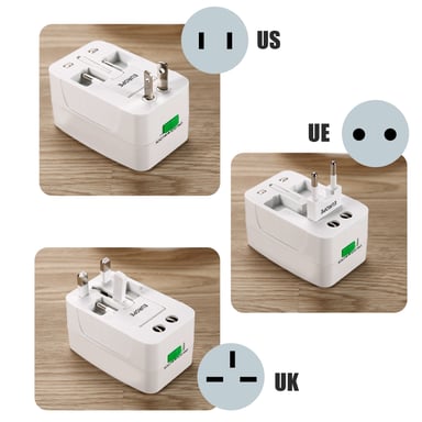 Adaptateur Secteur Universel de Voyage UK / EU / US Compact Durable Blanc