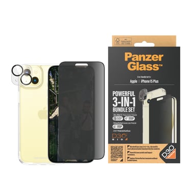 PanzerGlass ® 3-in-1 Privacy Bundle iPhone 15 Plus Protection d'écran transparent Apple 1 pièce(s)
