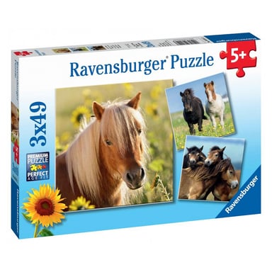 Adorable juego de puzzles de ponis - 3 puzzles de 49 piezas para niños
