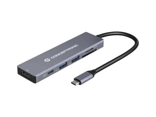 Conceptronic DONN23G base para portátil y replicador de puertos Alámbrico USB 3.2 Gen 1 (3.1 Gen 1) Type-C Gris
