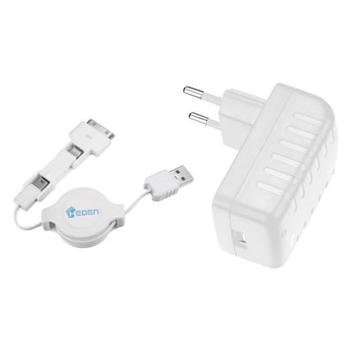 Heden Cargador de pared 3en1 Micro usb + 2 conectores apple Cable retráctil de 80 cm Blanco