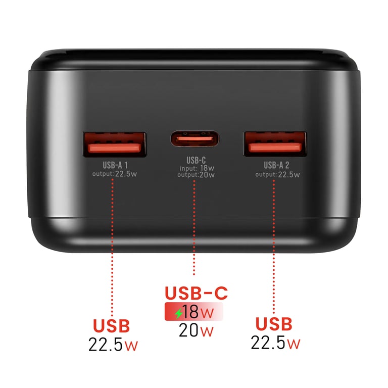 Batterie Externe 30000mAh avec USB C et 2 USB Écran LED Compacte Neuf - vue 2