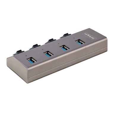 StarTech.com Hub USB-C Autoalimentado de 4 puertos con Interruptores Individuales - Concentrador USB 3.0 a 5 Gbps con Fuente de Alimentación - Ladrón