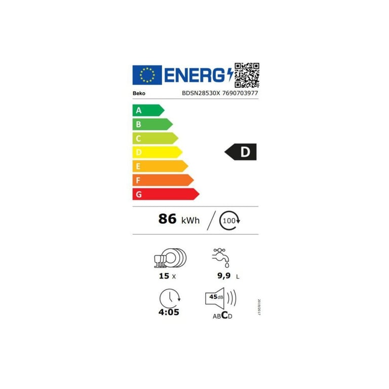 Lave vaisselle semi encastrable BEKO BDSN28530X 15 couverts L60cm 45 db tiroir à couverts - vue 5