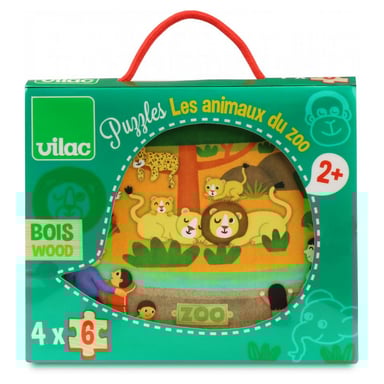 Juego de 4 puzzles de madera de 6 piezas sobre el tema de los animales del zoo
