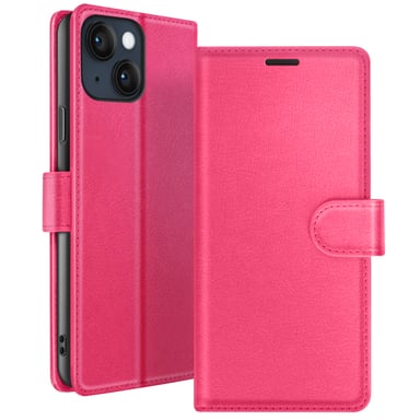 Zanaé Funda tipo cartera para iPhone 14 con soporte y lengüeta magnética Fucsia