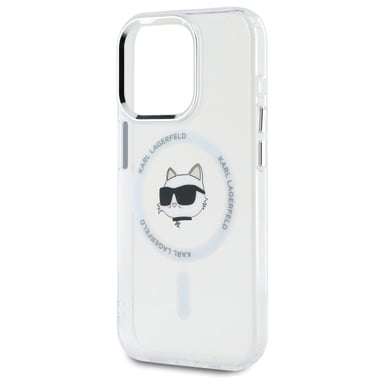 Custodia Karl Lagerfeld per iPhone 15 Pro 6,1'' bianca rigida IML Metal Choupette Head MagSafe