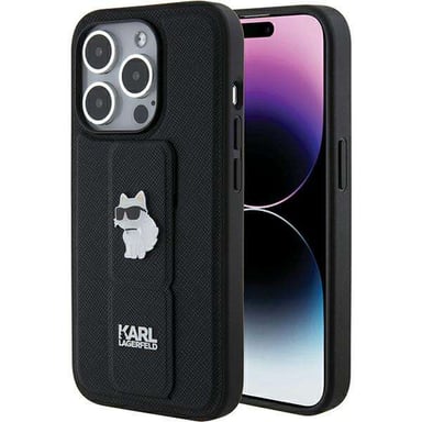 Custodia Karl Lagerfeld per iPhone 15 Pro Max 6,7'' nero Custodia rigida Gripstand Saffiano Choupette Pins